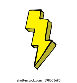 Yellow lightning bolt doodle, vector hand drawn illustration isolated