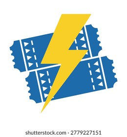 A yellow lightning bolt graphic on top of two blue movie tickets, symbolizing a shocking cinematic experience