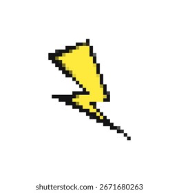 El icono amarillo del relámpago en el diseño del pixel del mosaico presenta bordes audaces, transmitiendo energía dinámica.