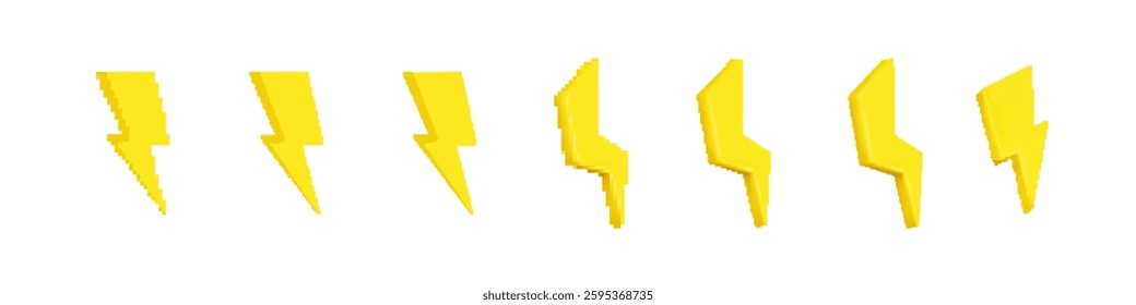 Yellow lightning bolt icons display geometric shapes with bold outlines and sharp edges in a row.