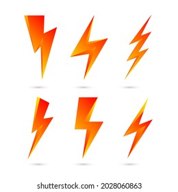 Yellow Lightning Bolt Icons Isolated on White Backdrop. Simple Icon Storm or Thunder and Lightning Strike. Simple Cartoon Lightning Strike Sign