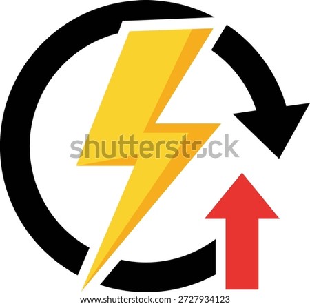 Yellow lightning bolt inside black circular arrows with red upward arrow red arrow