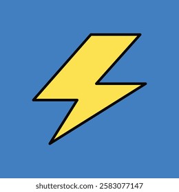 Yellow lightning bolt on blue background. Lightning bolt design, bold and striking. Simple lightning bolt icon, vibrant and eye-catching. Energetic lightning bolt symbol. Funky vector illustration.