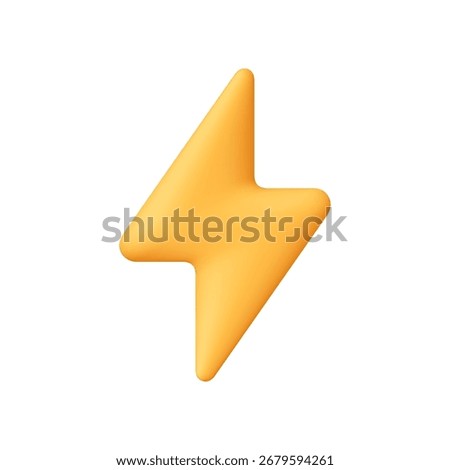 Yellow lightning bolt symbol. Electricity, energy, flash, speed, power, and high voltage concept. 3d vector icon. Cartoon minimal style.