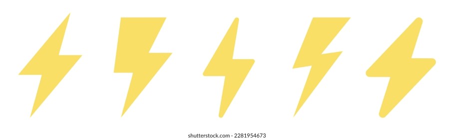 Yellow lightning bolt. Thunderbolt icons set. Yellow charge symbol. Thunderbolt icon set. Energy symbol. Lightning bolt sign set. Stock vector illustration