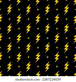 Yellow lightning bolt vector seamless pattern background.