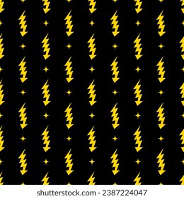 Yellow lightning bolt vector seamless pattern background.