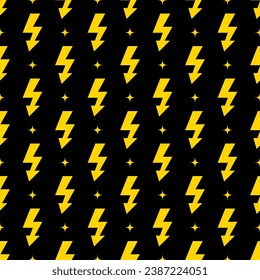 Yellow lightning bolt vector seamless pattern background.