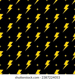 Yellow lightning bolt vector seamless pattern background.