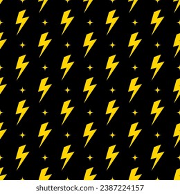 Yellow lightning bolt vector seamless pattern background.