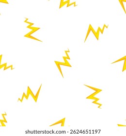 Yellow lightning bolts creating a dynamic and energetic seamless pattern on a clean white backdrop