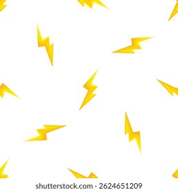 Yellow lightning bolts creating a dynamic and energetic seamless pattern against a clean white backdrop