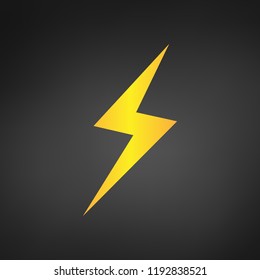 Yellow lightning or charging Icon vector. Simple flat symbol. Yellow pictogram illustration on black background.