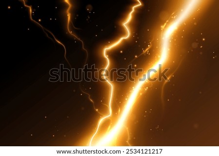 Yellow lightning effect with sparks on black background