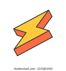 Yellow lightning flash thunderbolt natural explosion pop art groovy style isometric vector cartoon illustration. Arrow charge electricity power shine speed storm weather energy t shirt print sticker
