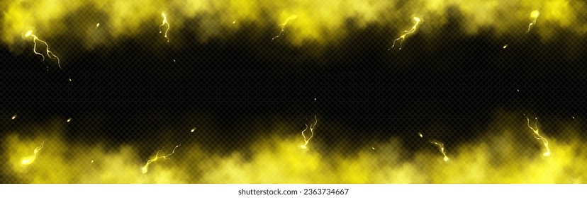 Marco luminoso amarillo con efecto de brillo de humo. Diseño delgado de líneas de borde eléctrico. Rectángulo superior e inferior de carga de energía neón. Banner superpuesto translúcido del perno de niebla de 3 d radiación