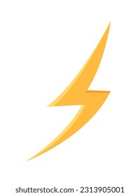 Yellow lightning icon concept. Electricity, voltage and power. Symbol of speed. Danger and caution. Template, layout and mock up. Cartoon flat vector illustration isolated on white background