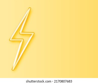 Yellow lightning or thunder isolated on yellow pastel color wall background with shadow 3D illustration