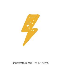 Yellow lightning thunderstorm fast electricity grunge texture vector illustration. Hand drawn minimalist arrow natural shiny power speed climate storm isolated. Electric powerful energy danger weather