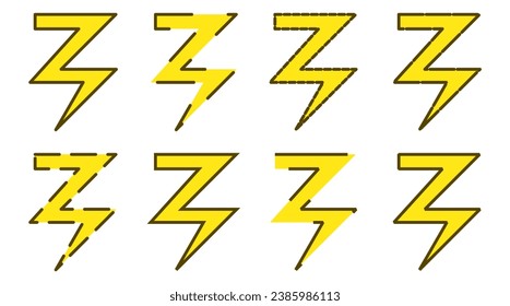 Yellow lightning vector illustration with various lines pattern, white background