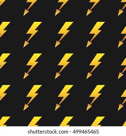 Yellow Lightnings Black. Vector Background Seamless Pattern Ilustration