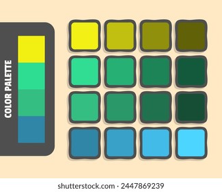 Yellow lightseagreen mediumseagreen steelblue color palette, colour matching, rgb colors, harmonious colours catalog sample, design and edit idea