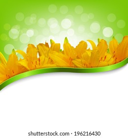 Yellow Lilies Card, With Gradient Mesh, Vector Illustration