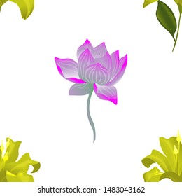 Yellow Lilium. Purple Lotus. Vector illustration. Seamless background pattern. Floral botanical flower. Wild leaf wildflower isolated. Exotic tropical hawaiian jungle. Fabric wallpaper print texture.