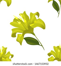 Yellow Lilium. Vector illustration. Seamless background pattern. Floral botanical flower. Wild leaf wildflower isolated. Exotic tropical hawaiian jungle. Fabric wallpaper print texture.