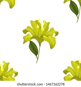 Yellow Lilium. Vector illustration. Seamless background pattern. Floral botanical flower. Wild leaf wildflower isolated. Exotic tropical hawaiian jungle. Fabric wallpaper print texture.