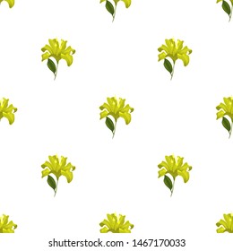 Yellow Lilium. Vector illustration. Seamless background pattern. Floral botanical flower. Wild leaf wildflower isolated. Exotic tropical hawaiian jungle. Fabric wallpaper print texture.