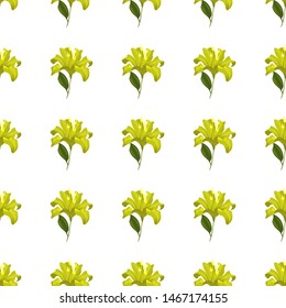 Yellow Lilium. Vector illustration. Seamless background pattern. Floral botanical flower. Wild leaf wildflower isolated. Exotic tropical hawaiian jungle. Fabric wallpaper print texture.