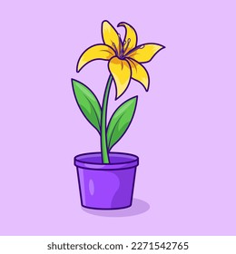 Yellow lily flower Vector, Flat Icon, Flat Design