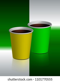 Yellow And Lime Green Blank Single Usage Paper Plastic Cups Vector 3D