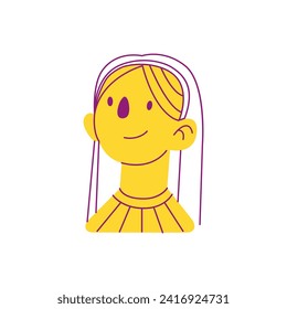 Yellow and line avatar in flat cartoon design. The avatar showcases a joyful and humorous expression for various creative projects on the minimalist background. Vector illustration.