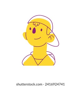 Yellow and line avatar in flat cartoon design. The avatar's comical expression takes center stage, creating entertaining representation ideal for injecting humor and joviality. Vector illustration.