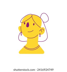 Yellow and line avatar in flat cartoon design. The lively and bright avatar featuring a comically exaggerated face invites viewers to embrace humor and playfulness. Vector illustration.