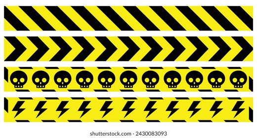 yellow line black skull electrical stripe arrow radioactive caution tapes danger warning ribbons. construction sites, banner traffic sign symbol logo design for web mobile isolated white background