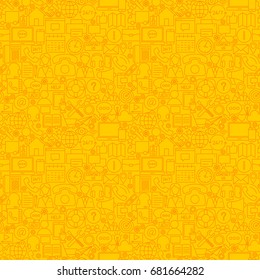 Yellow Line Contact Us Seamless Pattern. Vector Illustration of Outline Tile Background. Business Communication.