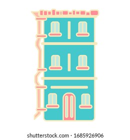 Yellow line cottage on white isolated backdrop. Hotel icon for real estate agency logo, notebook sticker, bath tile or bed linen. Phone case or cloth print. Minimal style stock vector illustration