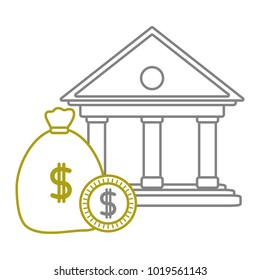 yellow line finance bank with money bag and coins