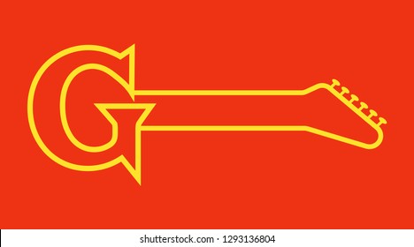 yellow line of guitar logo isolated on red background vector