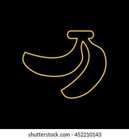 Yellow line icon of Banana  on black background. EPS-10.
