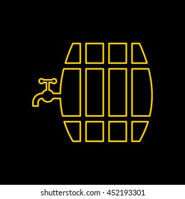 Yellow line icon of Beer Barrel on black background. EPS-10.