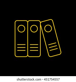 Yellow line icon of Binders on black background. EPS-10.
