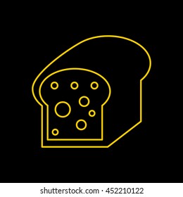 Yellow line icon of Bread  on black background. EPS-10.