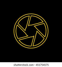 Yellow line icon of Camera Shutter on black background. EPS-10.