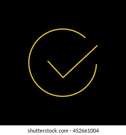 Yellow line icon of Checked on black background. EPS-10.