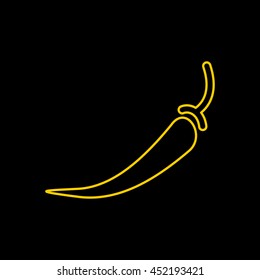 Yellow line icon of Chilly Pepper on black background. EPS-10.