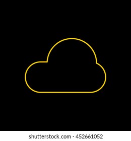 Yellow line icon of Cloud on black background. EPS-10.